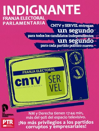 AFICHE: 1 segundo para candidatos independientes y partidos nuevos, y 17 minutos para NM y derecha