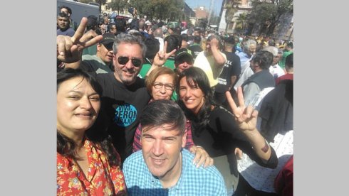 Fresneda junto a Passerini y Natalia De la Sota en la marcha de la CGT Córdoba el 7 de septiembre