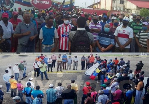 Petroleros de Zulia y Anzoátegui exigiendo la libertad de Eudis Girot y demás trabajadores presos