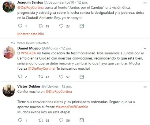 (Expresidente del Centro, Presidente del PS, y actual Presidente del Centro, celebraron la alianza por tweeter.)