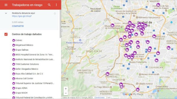 Crean mapa interactivo para denunciar empresas que obliguen a laborar en edificios dañados