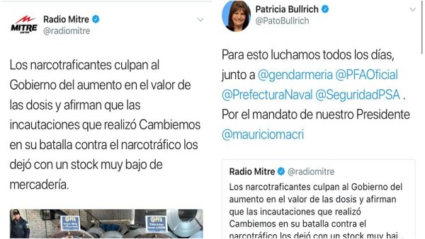 Nadie les pide tanto: Mitre, Patricia Bullrich y la "inflación de la cocaína”