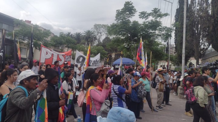 Comunidades originarias, gremios y el PTS-FIT frente a la Legislatura. 