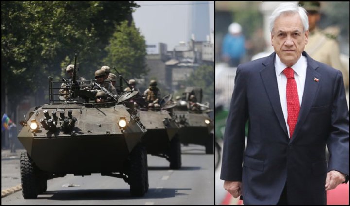 Tanques de Carabineros desplegados en Santiago para reprimir la protesta social contra Piñera.